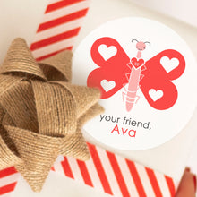 Load image into Gallery viewer, Valentine Stickers - 3" Round - Butterfly