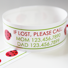Load image into Gallery viewer, Custom Vinyl ID Bands - Set of 12 Ladybug Bracelets