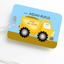 Load image into Gallery viewer, LUGGAGE TAG | DUMP TRUCK - Bag Tags by Bushel &amp; Peck Paper - Custom Printed Back Pack Tag  16.00
