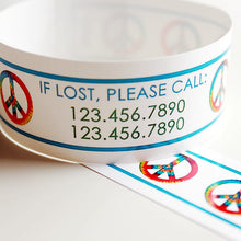 Load image into Gallery viewer, Custom Vinyl ID Bands - Set of 12 Peace Sign Bracelets