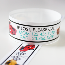 Load image into Gallery viewer, Custom Vinyl ID Bands - Set of 12 Race Car Bracelets