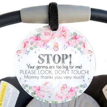 Load image into Gallery viewer, *SALE* CAR SEAT / STROLLER TAG - STOP! FLOWERS freeshipping - Bushel & Peck Paper