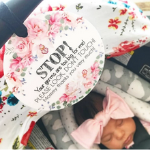 Load image into Gallery viewer, *SALE* CAR SEAT / STROLLER TAG - STOP! FLOWERS freeshipping - Bushel & Peck Paper