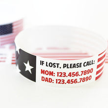 Load image into Gallery viewer, Custom Vinyl ID Bands - Set of 12 Stars & Stripes Bracelets