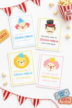 Load image into Gallery viewer, Circus bookplates flat-lay Pinterest image
