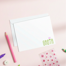 Load image into Gallery viewer, Greta product photo with one pink pencil and flower stickers

