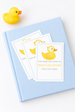 Load image into Gallery viewer, Rubber ducky bookplates fanned on a book
