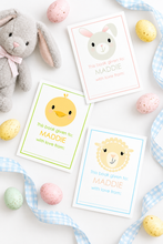 Load image into Gallery viewer, Spring critters bookplates with Easter eggs and plush bunny
