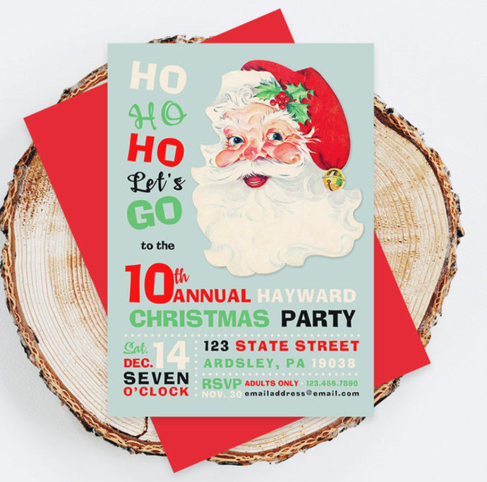 Holiday Invites - Retro Santa freeshipping - Bushel & Peck Paper