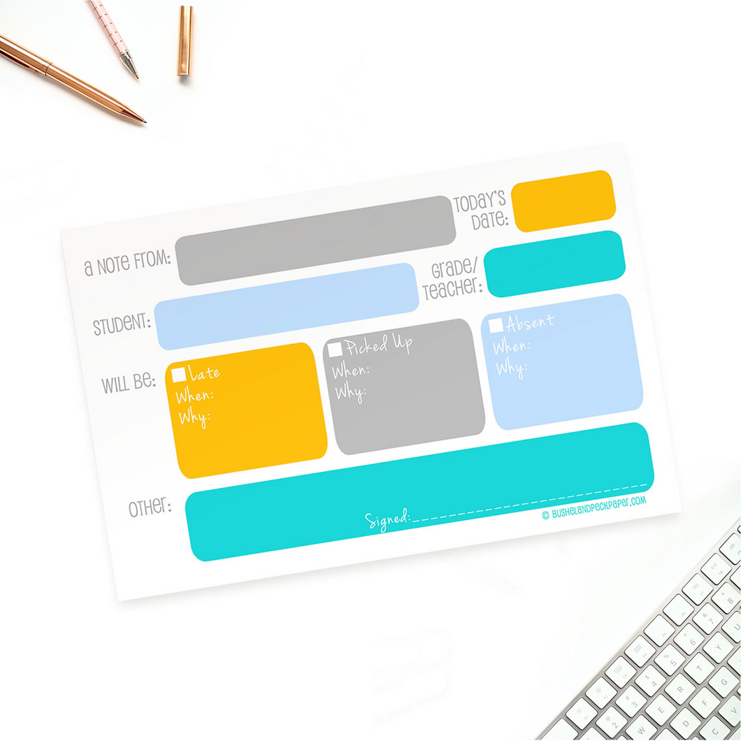 Color Note Block Printable Color Block School Notepad - Fill in Blank - Back-to-School Gear ...