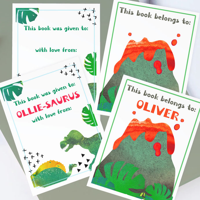 Custom Bookplates - Assorted Set of 12 Personalized Dino Geo Book Labels