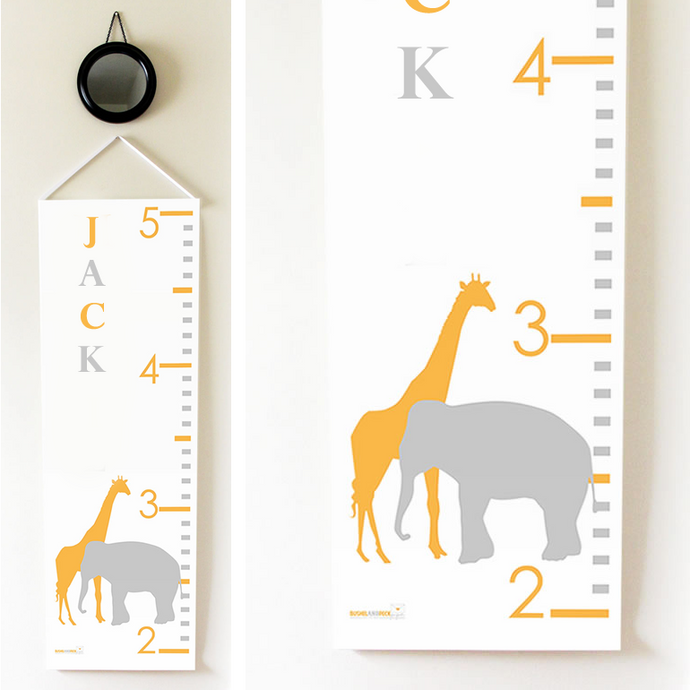 Kids Growth Chart - Personalized Height Chart - Elephant & Giraffe - Bushel & Peck Paper