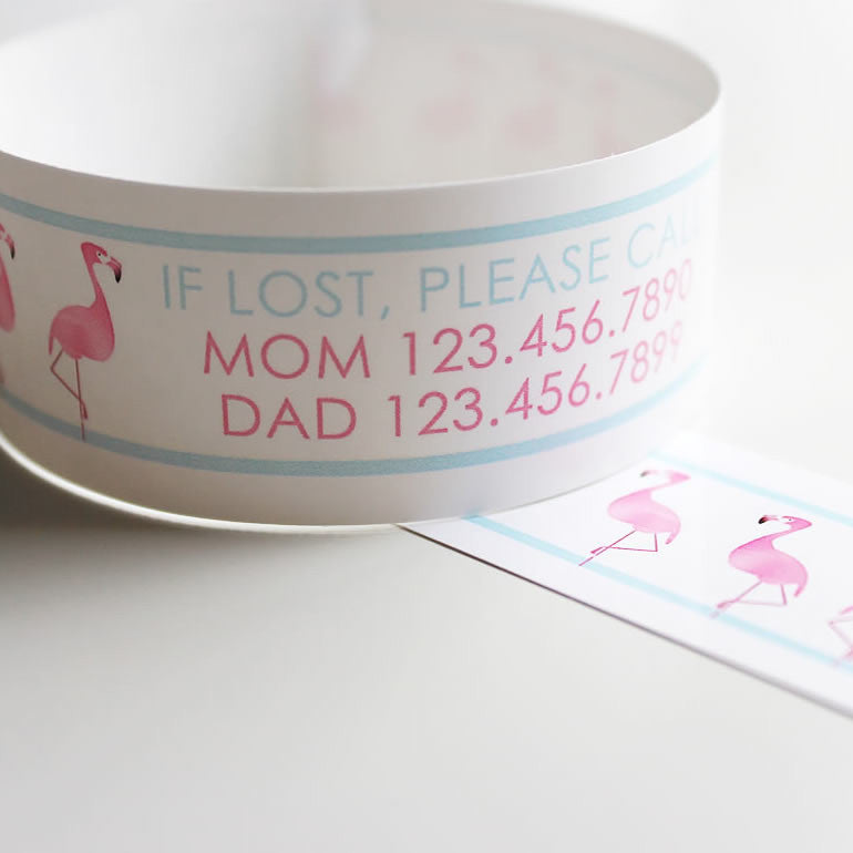 Custom Vinyl ID Bands - Set of 12 Pink Flamingo Bracelets