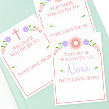 Load image into Gallery viewer, Custom Bookplates - Set of 12 Personalized Flower Cross Book Labels
