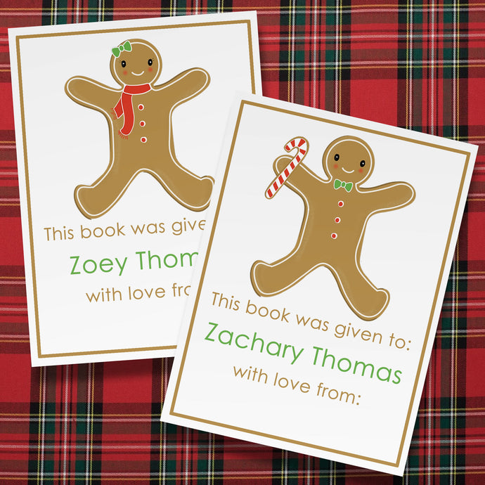 Bushel & Peck Paper Custom Holiday Bookplates - Set of 12 Personalized Gingerbread Labels