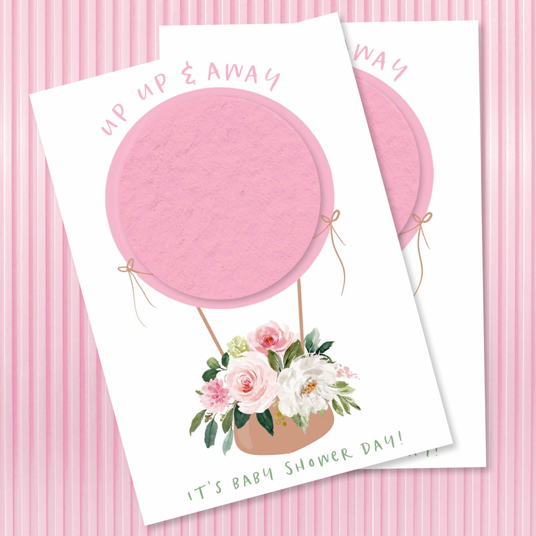 PARTY SEEDS™ | Seed Paper Baby Shower Favors | HOT AIR BALLOON - PINK - front