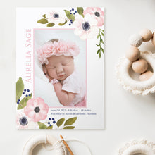 Load image into Gallery viewer, Birth Announcement - Pink Anemone freeshipping - Bushel &amp; Peck Paper
