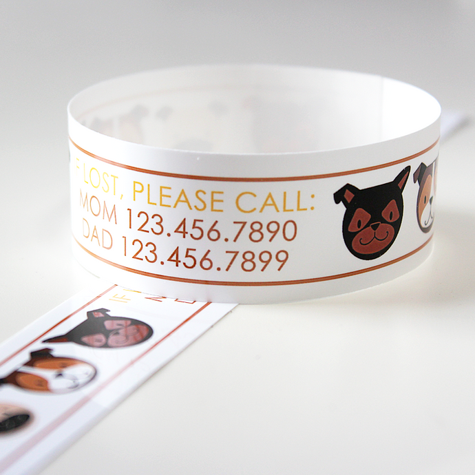 Custom Vinyl ID Bands - Set of 12 Puppy Bracelets 
