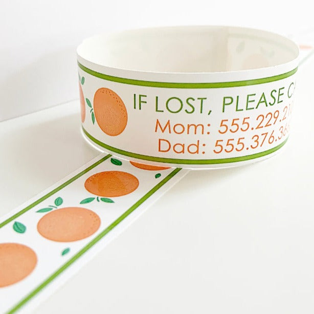 ID BANDS | ORANGE BLOSSOM - Bushel & Peck Paper - Custom Printed Travel bracelets for kids and adults - set of 12 - 20.00